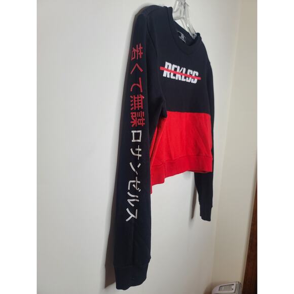Young Reckless black red cropped colorblock sweatshirt - large - Picture 2 of 5
